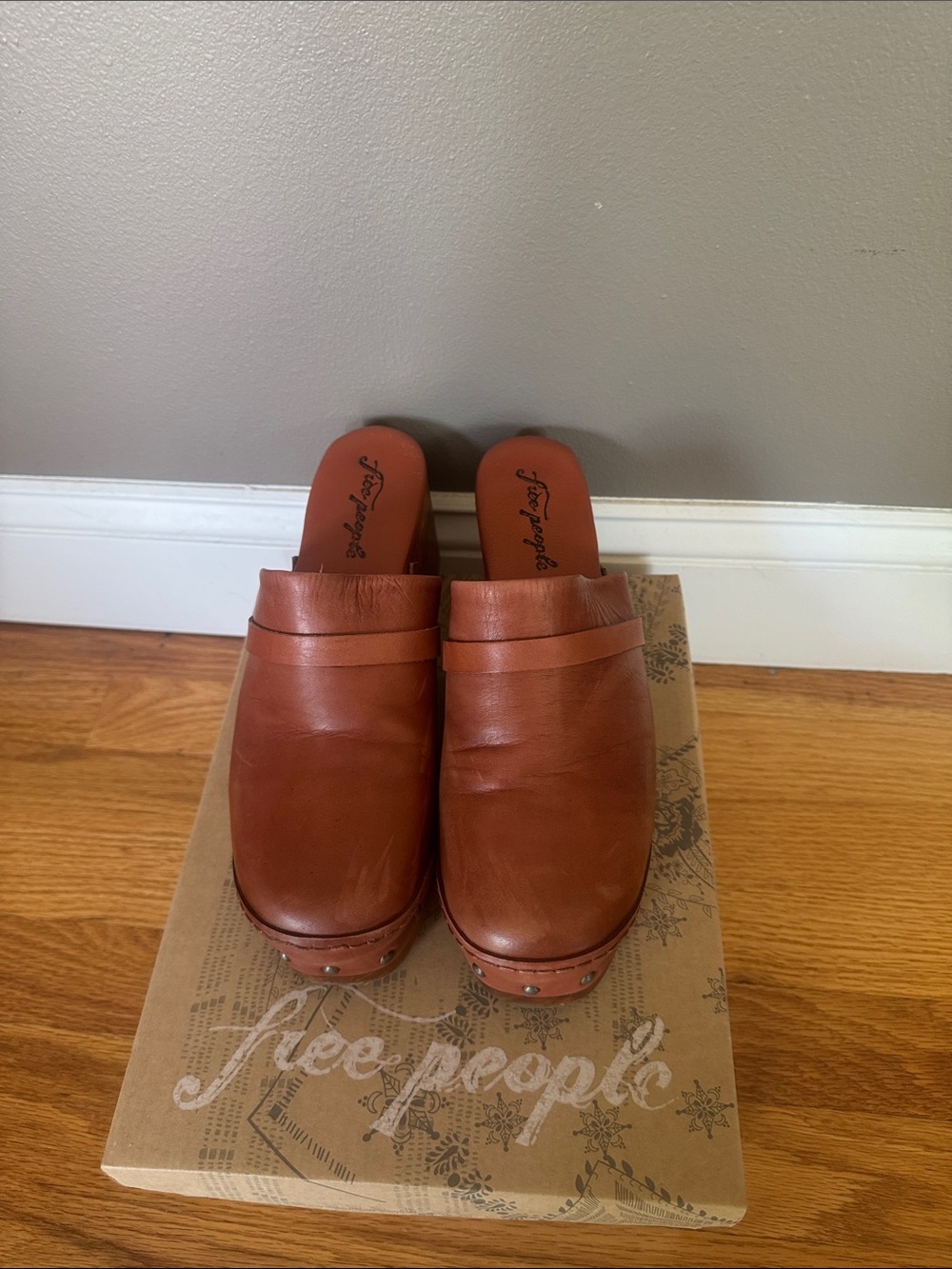 Free People Cognac Leather Mule Clogs